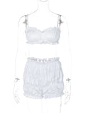 Elegant Trend Women 2 Piece Set Ruched Tracksuit Summer Sexy Ruffles Skinny Camisole+Shorts Casual Streetwear Outfits