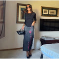 Women Color Block Floral Print Midi Skirt High Waist Straight Satin Long Skirt 2026 Fashion Chic Elegant Party Ofice Daily Wear