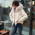 Women Hooded Knit Cardigan Sweater Coat Fluffy Faux Fur Collar Two Way Zip Solid  Loose Casual Jacket 2026 Autumn Winter