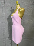 Neck-length V-neck Bandaged Halter Dress with A Fitted Bottom Hem  Sleeveless Form-fitting Cocktail Dress for Formal Parties