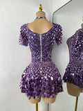 Sexy Women Short Sleeve Sparkly Sequins Stage Dress Luxury Evening Party Nightclub Performance Costume Stage Wear