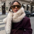 Iconic Chic Gray Gradient Fox Fur Snuggle Shawl Scarf Women Winter 2026 Fluffy Fox Fur Collar Scarves Girls Neck Warmer