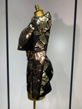 Women Long Sleeve Sequin Mini Bodycon Three Piece Set Birthday Evening Party Costume Bar Nightclub Performance Stage Outfit