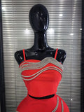 Black Red Color Women Sexy Strap Shining Sequins 2 Pieces Bodycon Mini Bandage Dress Nightclub Party Celebrate Cocktail Outfit