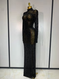 Sparkly Luxury Rhinstones Long Sleeve Elegant Party Dress Women 2025 Performance Stage Outfit Evening Birthday Prom Gown