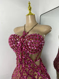Luxury Sparkly Sequins Diamonds Short Skirt Two Pieces Sets Birthday Dress Women Sexy Performance Costume Singer Stage Outfit