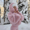 Winter 2026 Sweet Girls Pink Hooded Cropped Eco Fur Coat Women Thick Warm Fluffy Faux Fox Jackets Short Overcoat Female