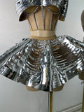 Women Sexy Shiny Diamonds Top Skirt Two Piece Sets Nightclub Party Stage Outfit Performance Danve Singer Costume Show Wear
