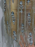 Women Luxury Crystals Diamonds Sexy Halter Mesh See Through Celebrate Birthday Gowns Evening Party Nightclub Singer Stage Wear