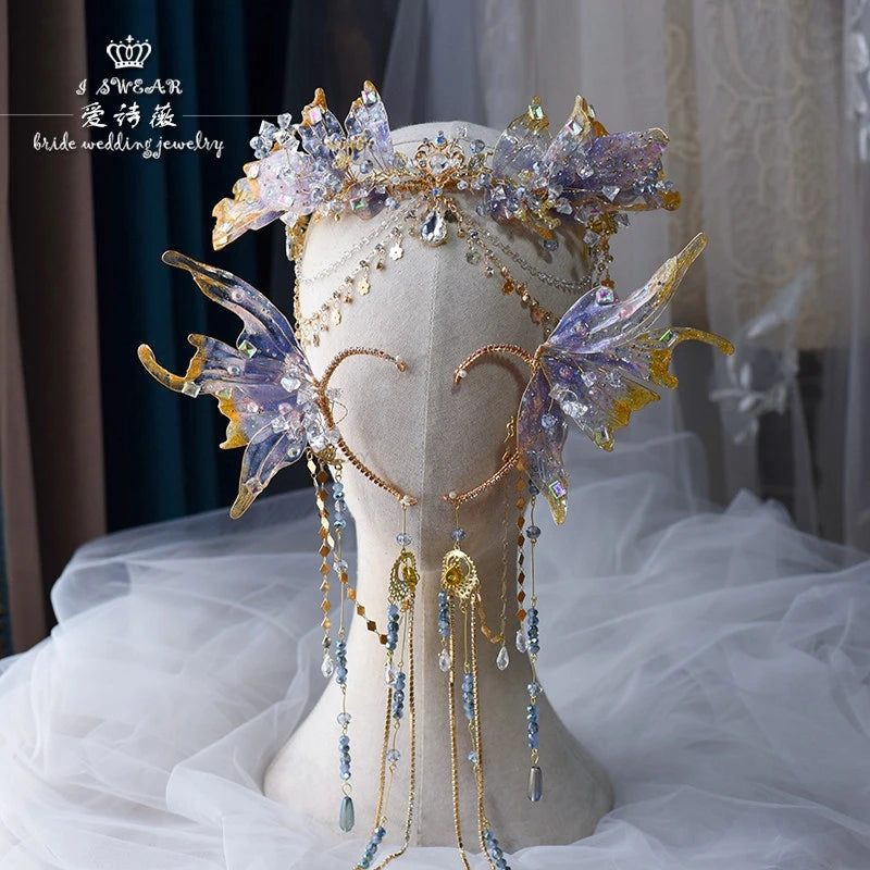Wedding Liquid Flower Crystal Mermaid Princess Crown Hair Accessories  Head Accessories Purple Crystal Headdress