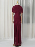 Luxury Galas Event Black Sheer Mesh Ruched Maxi Dress for Women O Neck Short Sleeves Bodycon Silhouette Skirt for Red Carpet