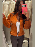 Women Retro Cropped Zip Jacket Ladies Stand Collar Long Sleeve Fitted Waist Pocket Design Short Coat Casual Daily Outerwear New