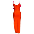 New Fashion Orange Color Women Sleeveless Sexy V-Neck Ruffles Bodycon Mid-calf Bandage Dress Birthday Celebrate Party Dress