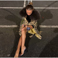 Women Vintage Tiger Print Long Coat Large Fluffy Fur Collar Waist Tie Belted Wrap Coat 2026 Winter Fashion Elegant Outerwear