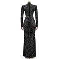 Sexy Black Rhinestone Dress Set Womens Long Sleeve Crystal Clubwear Skinny Maxi Dresses Elegant Rhinestone Birthday Dress