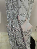 Women Luxury Rhinestone Sleeveless Silver Long Dress Sexy Mesh See Through Evening Prom Birthday Photo Shoot Singer Stage Outfit