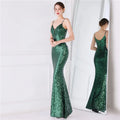 Women Spaghetti Strap Party Maxi Dress Sexy V Neck Evening Green Sequin Dress Elegant Long Prom Dress Vestido Longo