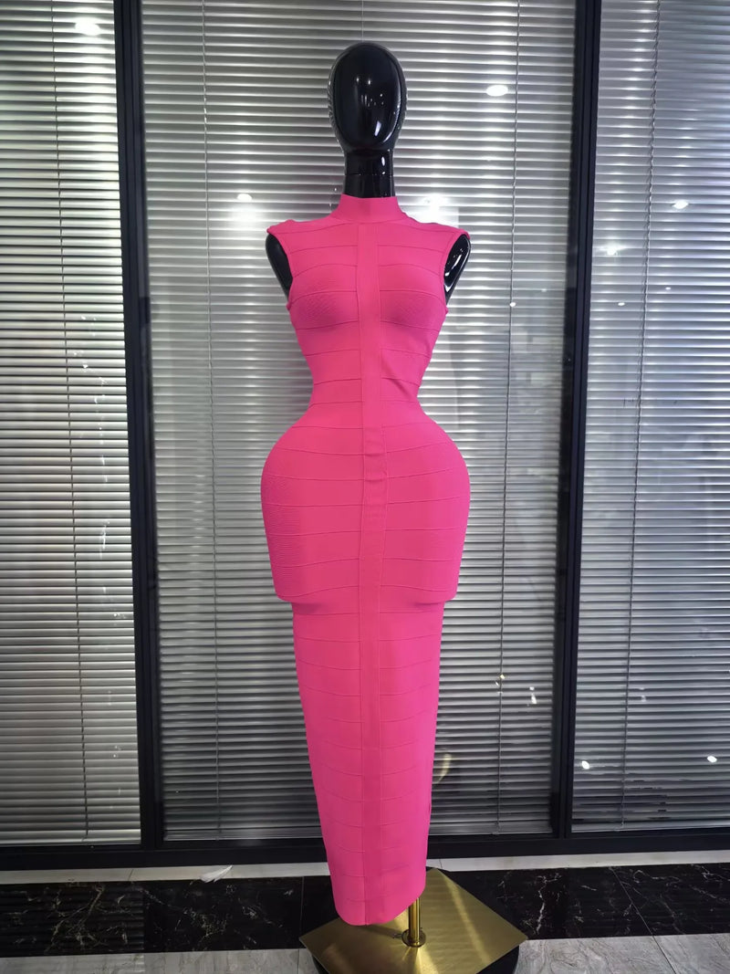 Women Sexy Sleeveless O-Neck Bodycon Long Bandage Dress Elegant Evening Party Cocktail Fashion Homecoming Outfit