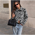 Women Chic Zebra Print Faux Fur Cropped Jacket Lapel Collar Single Breasted Warm Short Coat Autumn Winter Fashion Street Jackets