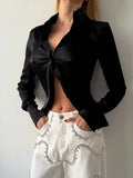 Elegant Buttons Women Shirts Lapel Collar Long Sleeve Chic Fitted Shirt for Daily Commute Wear Fashion Autumn New