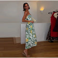 Print Women Dress Strapless Camisole Dress High Waisted Floral Dress Slimming Design Fashion Wear Daily Style