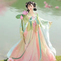 Olivegirl Embroidered Lotus Hanfu Dress Cute Tang Style Cross Dyed Elegant Lady Vintage Stage Costume Dance Hanfu Sets Cosplay
