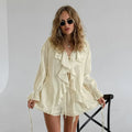 New Casual Shorts Two-piece Set Women's Ruffled Loose Tie Top Simple Shorts Set Office Lady Summer Female Shorts Set