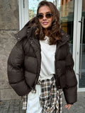 Women Short Hooded Quilted Jacket Oversized Zip Up Full Sleeve Padded Coat Winter Casual Street New Hot Chic Y2k Outerwear 2026