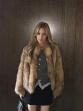 Winter Faux Fur Long Sleeves Short Coat Women Luxury Stand Collar Fluffy Furry Jacket Warm Elegant Lady Fashion Plush Coats 2026