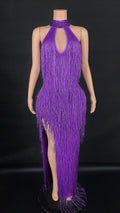 Women Prom White Dresses Elegant Sexy Halter With Crystal Tassel Luxury Party Long Gown Evening Dress
