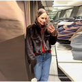 Women's Brown Faux Fur Cropped Jacket Fashion Stand Collar Single Breasted Pocket Casual Coat Lady 2026 Spring Chic Outerwear