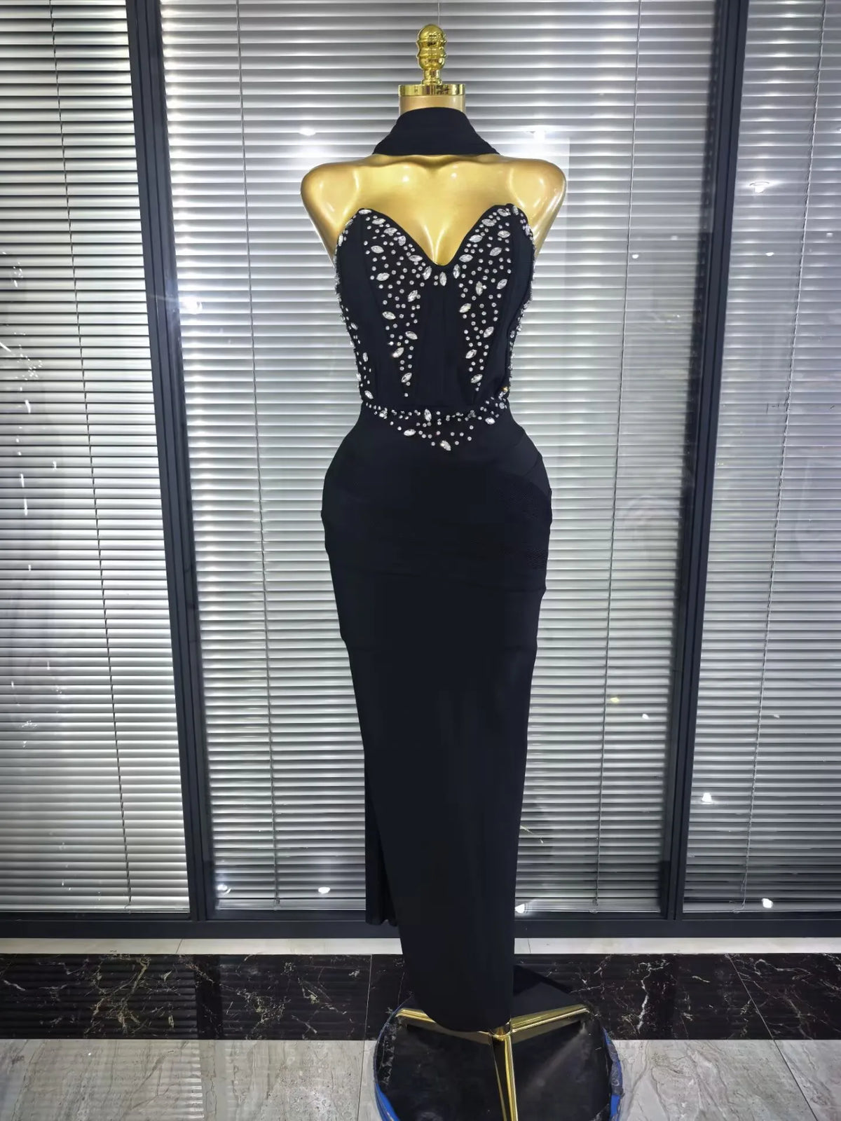 3 Colors Women Sexy Strapless Shining Crystal Bodycon Long Bandage Dress Evening Party Celebrate Elegant Cocktail Outfit