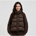Women Cropped Puffer Jacket Stand Collar Cable Knit Sleeves Patchwork Zip Up Lightweight 2026 Lady Quilted Winter Warm Outerwear