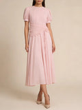 Art Exhibitions Pink Pleated Maxi Dress for Women Puff Sleeve Twist Waist Accent Pleated Bodice for Wedding Guest