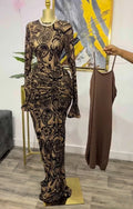 Fall Women Long Sleeve Stacked Mesh See Though with Lining Bodycon Long Dress Evening Birthday Sexy Party Dresses