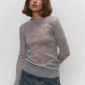 Mohair Round Neck Pullover Sweater For Women 2025 Spring Summer New Knitted Bottom Semi-sheer Knit Sweater Female Top