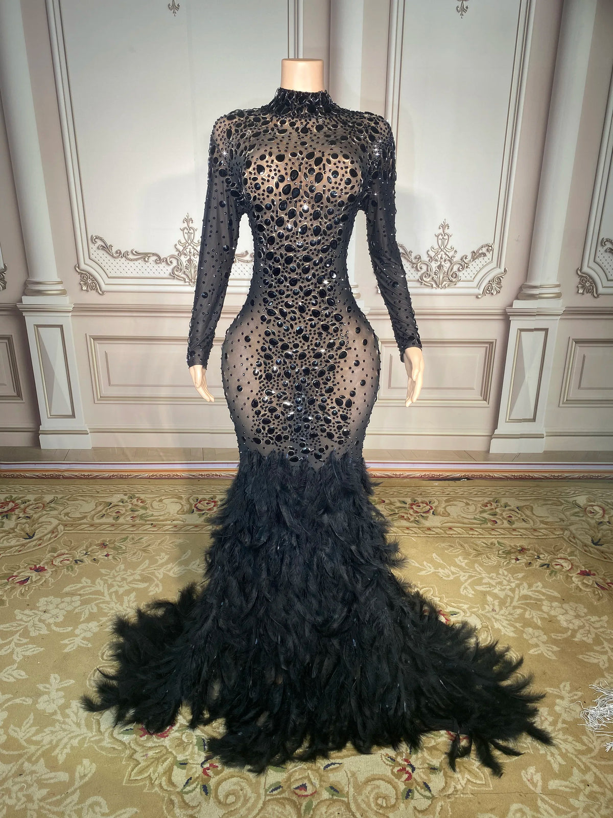 Party Supplies Rhinestone Long Sleeves Evening Prom Gown Ladies Dress for Valentine'S Vestidos De Novia Elegante