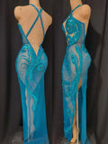 High-Slit Sparkly Sequins Diamonds Dress Birthday Dress Women Sexy Performance Costume Singer Stage Nightclub Outfit