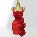 Summer 3D Bud Glam Hollow Red Suspender Dress Fashion Hot Party Performance Evening Gown Show Costumes Abito Da Cerimonia Donna