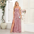 High Quality Sexy Pink Flower Embroidery Maxi Dress Straps Split Sleeveless A Line Floor Length Party Evening Gown 2025