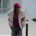Autumn Winter New Gradient Big Fur Collar Jacket Cool Street Girls Fluffy Cozy Faux Fur Coat Thick Wram Outerwear