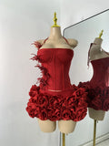 Black Bandage Floral Hather Top Short Skirt Set Women Sexy Backless Knitted Two Pieces Bandage Outfit Nightclub Wear
