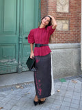 Women Color Block Floral Print Midi Skirt High Waist Straight Satin Long Skirt 2026 Fashion Chic Elegant Party Ofice Daily Wear