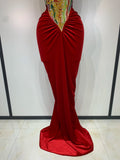 Sparkly Rhinestone Velvet Maxi Long Dress For Woman Sexy Backless Luxury Birthday Dress Evening Party Nightclub Stage Costume