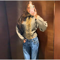 Women Olive Green Fur Collar Oversized Long Sleeve Fuzzy Trim Open Front Knit Cardigan Sweater Fall 2026 Casual Trendy New Wears