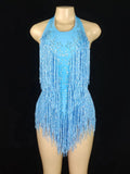 Sleeveless Diamond Tassel Sequin Dress Women Latin Dance Outfit Stage Performance Costume Birthday Party Gown Abiti Da Cerimonia