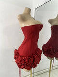 Sexy Strapless Backless Ruffles Red Bandage Short Dress for Women Elegant Luxury Deisnger Evening Party Brithday Club Outfit