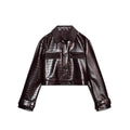 Women's Brown Faux Leather Pants Set Fashion Lapel Single Breasted Cropped Jacket Wide Leg Trouser Lady Autumn Chic Outfits