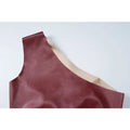 Sleeveless Skew Collar PU Leather Vest With Sleeves Top Two Pieces For Women Streetwear Fashion Slim Crop Tops Punk Style