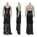 New Summer Sequins Patchwork Mesh Slim Long Dress Women Casual Vacation Dress Sexy Suspender V Neck Backless Evening Dress